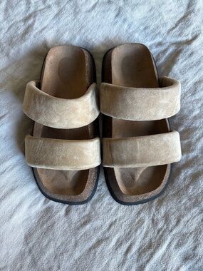 Alias Mae Beige Suede Puffy Strap Platform Slides